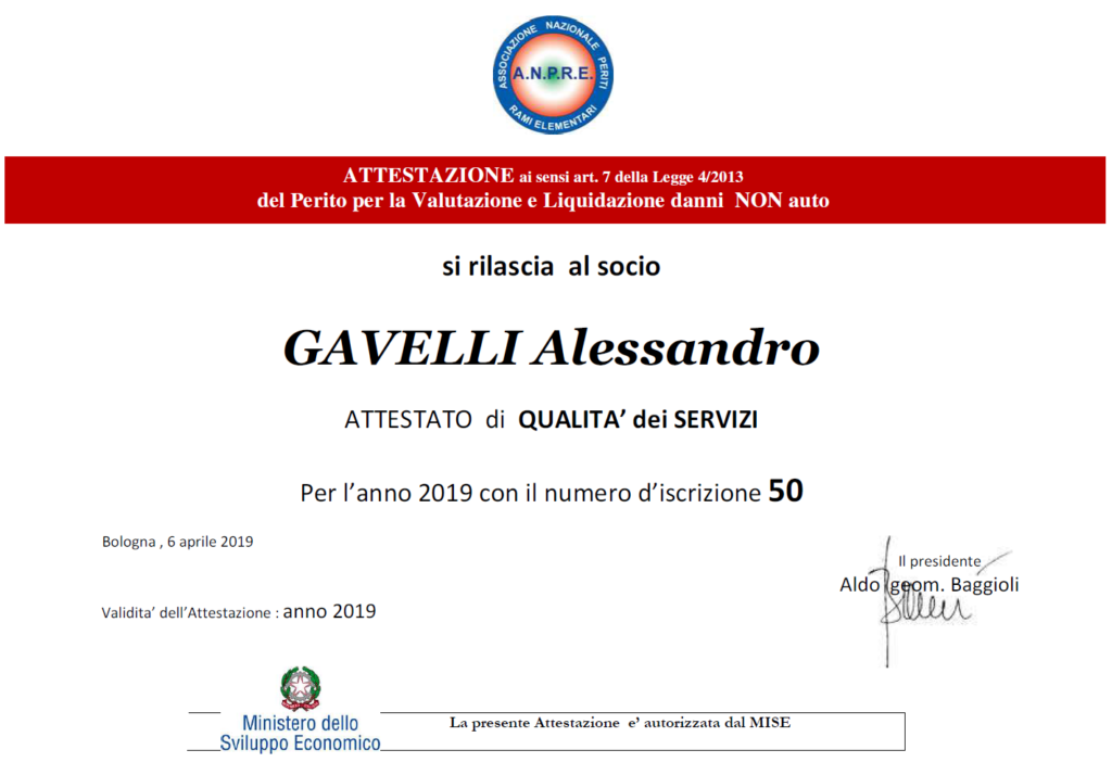 Attestato Alessandro Gavelli 2019