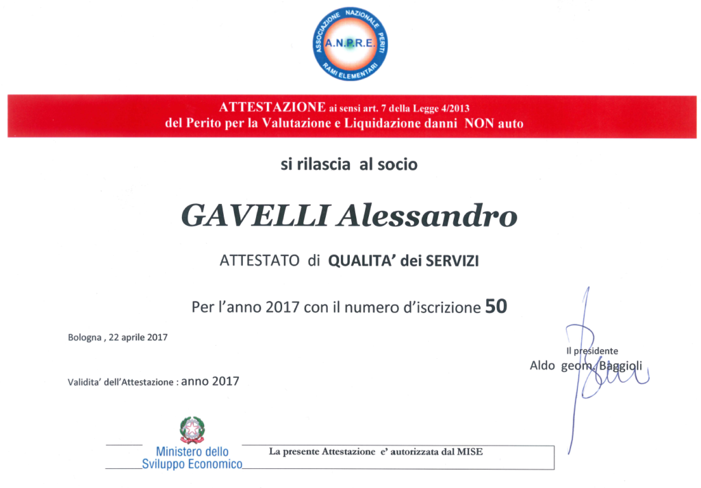 Attestato Alessandro Gavelli 2017