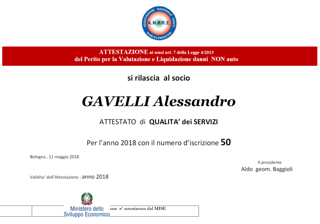 Attestato Alessandro Gavelli 2018