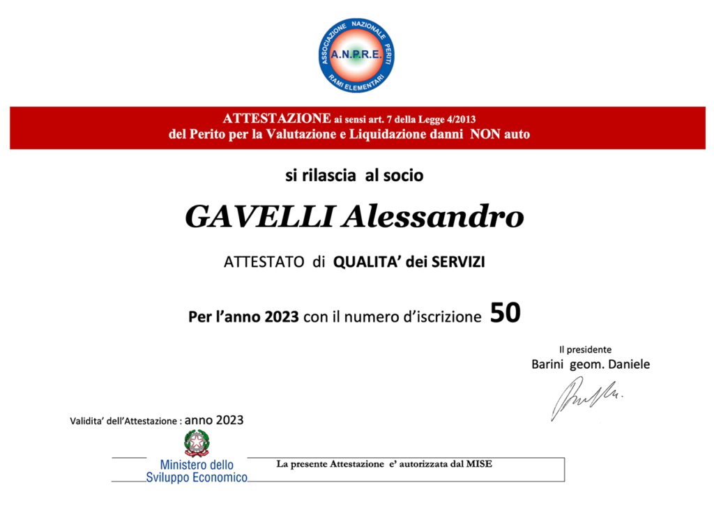 Attestato Gavelli Alessandro